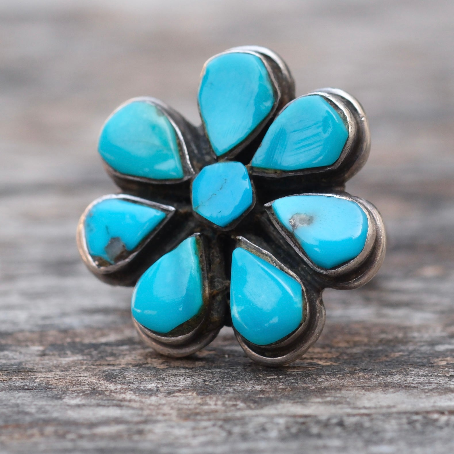Vintage Sterling Turquoise Cluster Ring 5.75