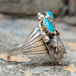Vintage Sterling Turquoise Buffalo Ring 10.5