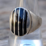 Vintage Sterling Onyx Inlay Striper Ring 10.25