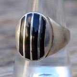 Vintage Sterling Onyx Inlay Striper Ring 10.25