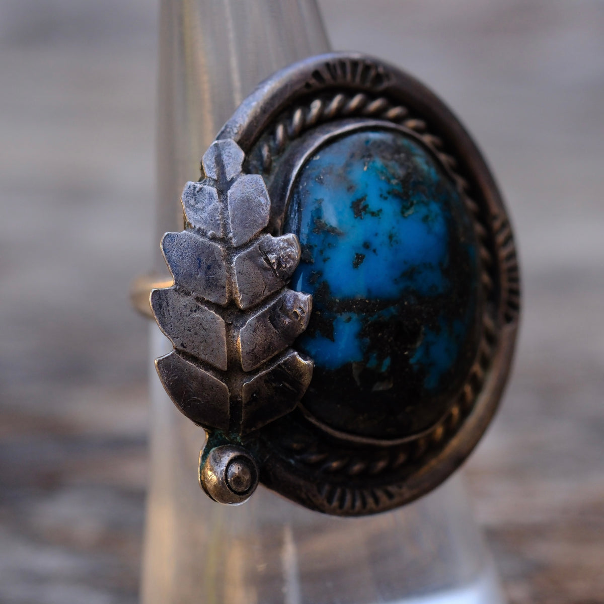 Vintage Sterling Bisbee Turquoise Roper Feather Ring 6