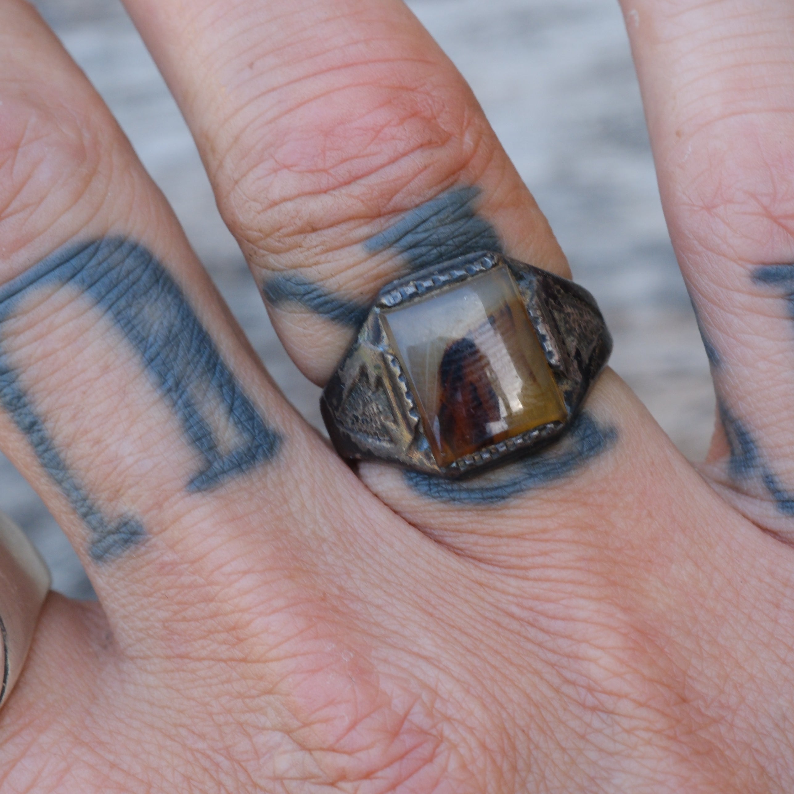 Vintage Sterling Agate Arrowhead Signet Ring 7