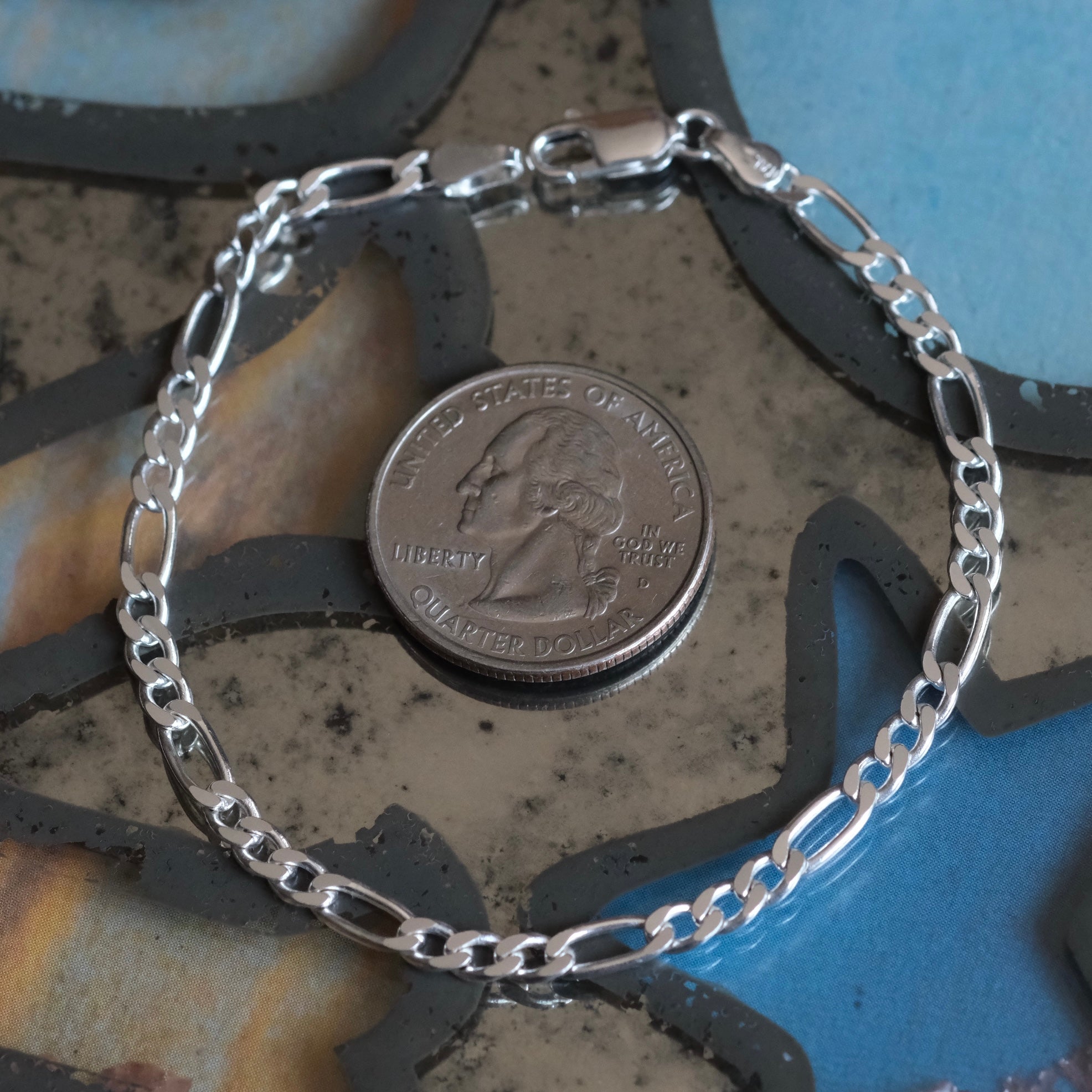 Vintage Sterling Figaro Chain Bracelet 7.25"