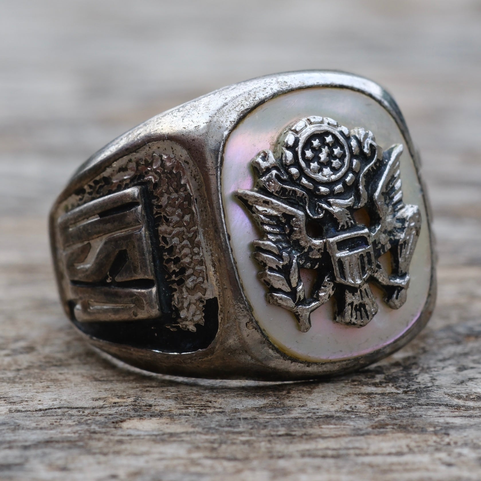 Vintage Sterling USN Abalone Signet Ring 10