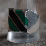 Vintage Sterling Malachite and Onyx Inlay Striper Ring 13