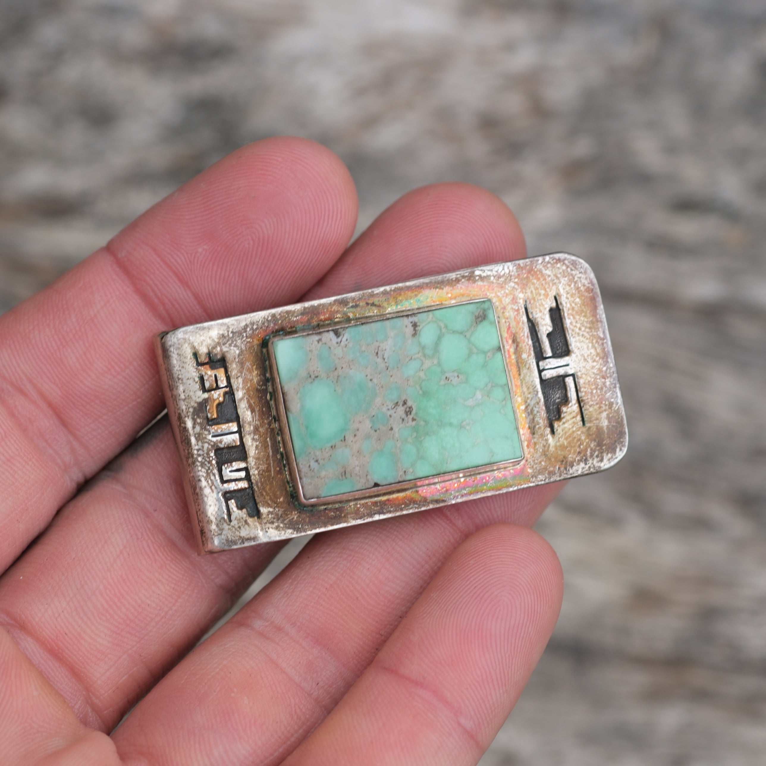 Vintage Sterling Silver Huge Turquoise Navajo Money Clip