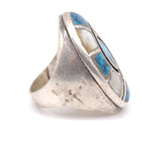 Vintage Sterling Turquoise and Mother Of Pearl Inlay Ring 7.75