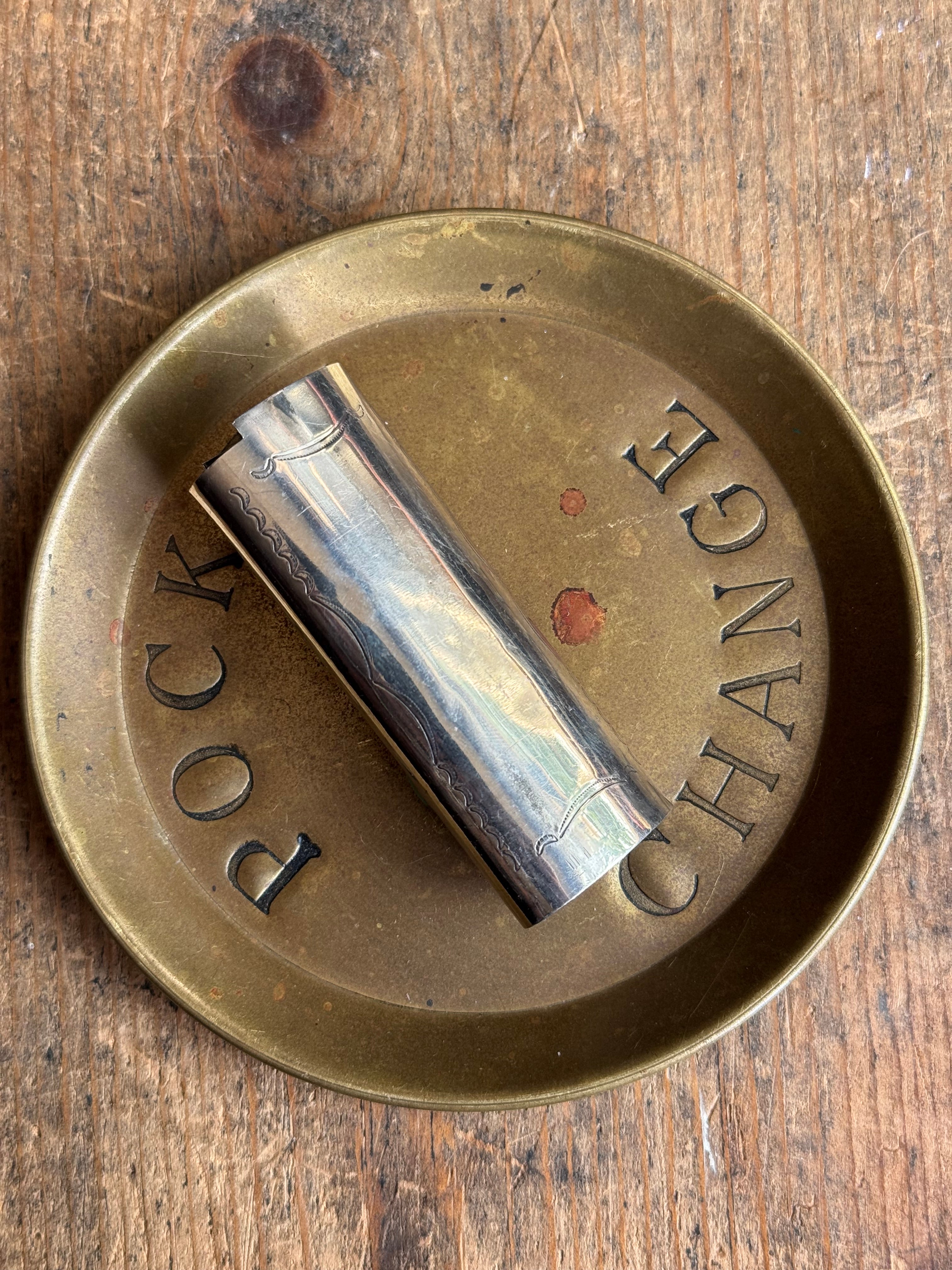 Vintage Stamped Nickel & Sterling Silver Turquoise Lighter Case