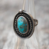 Vintage Sterling Turquoise Roper Ring 4.25