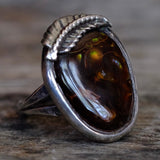 Vintage Sterling Mexican Agate Feather Ring 11.25