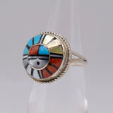 Vintage Sterling Mutlistone Inlay Zuni Sunface Ring 5