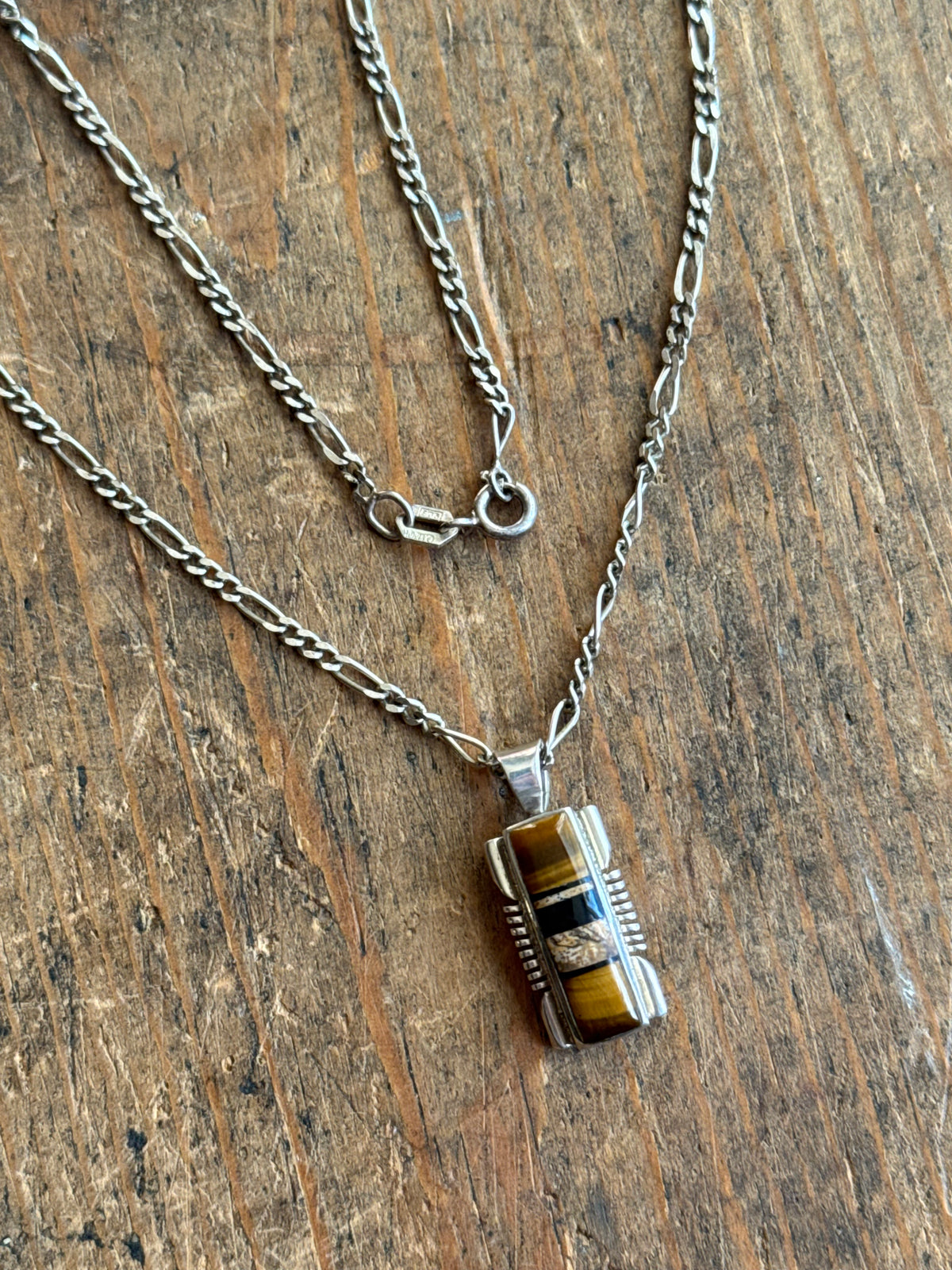 Vintage Sterling Silver Multistone Sawcut Necklace