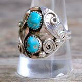 Vintage Sterling 2-Stone Turquoise Ring 10.25
