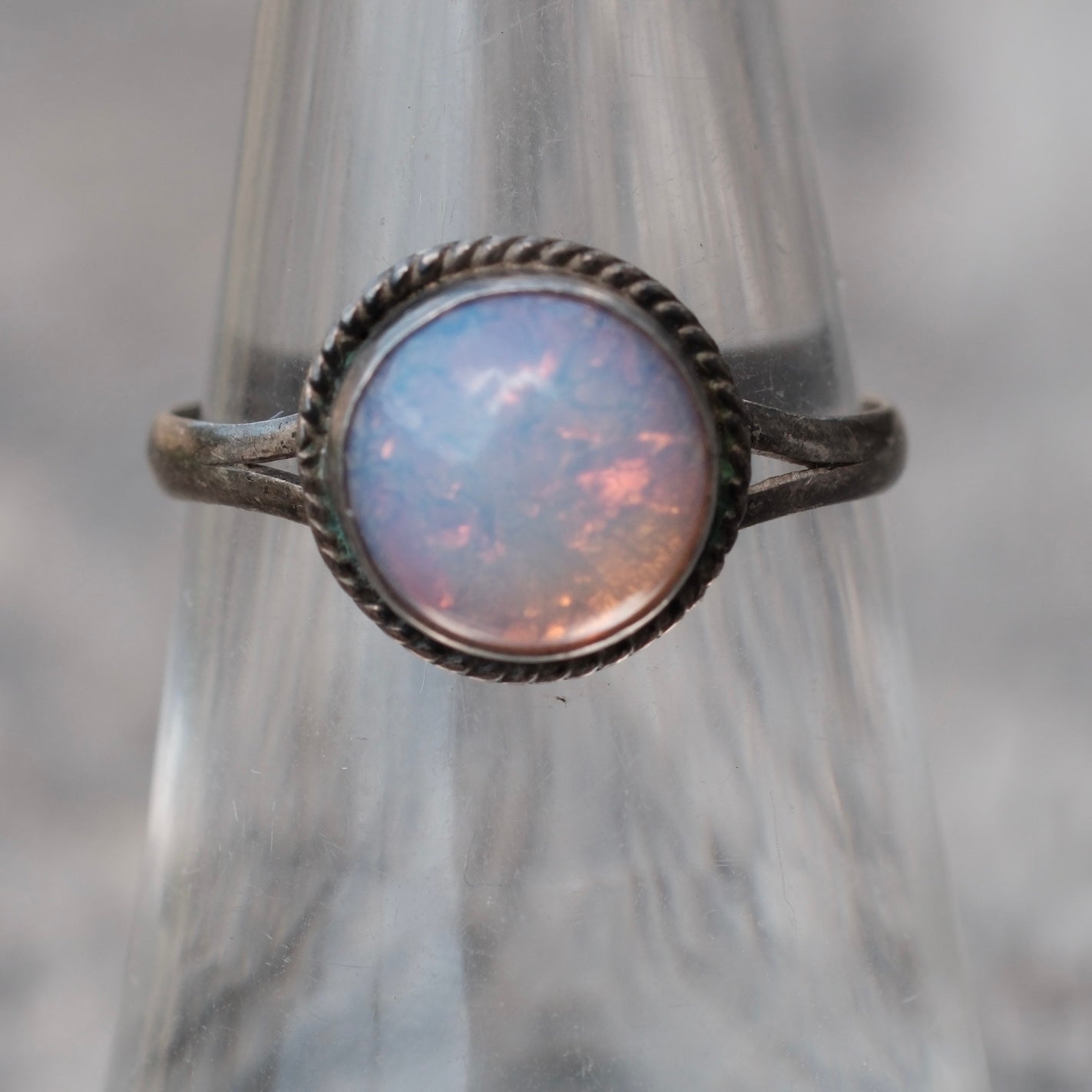 Vintage Sterling Opal Doublet Roper Ring 7