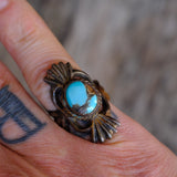 Vintage Sterling Turquoise Sandcast Ring 6.5
