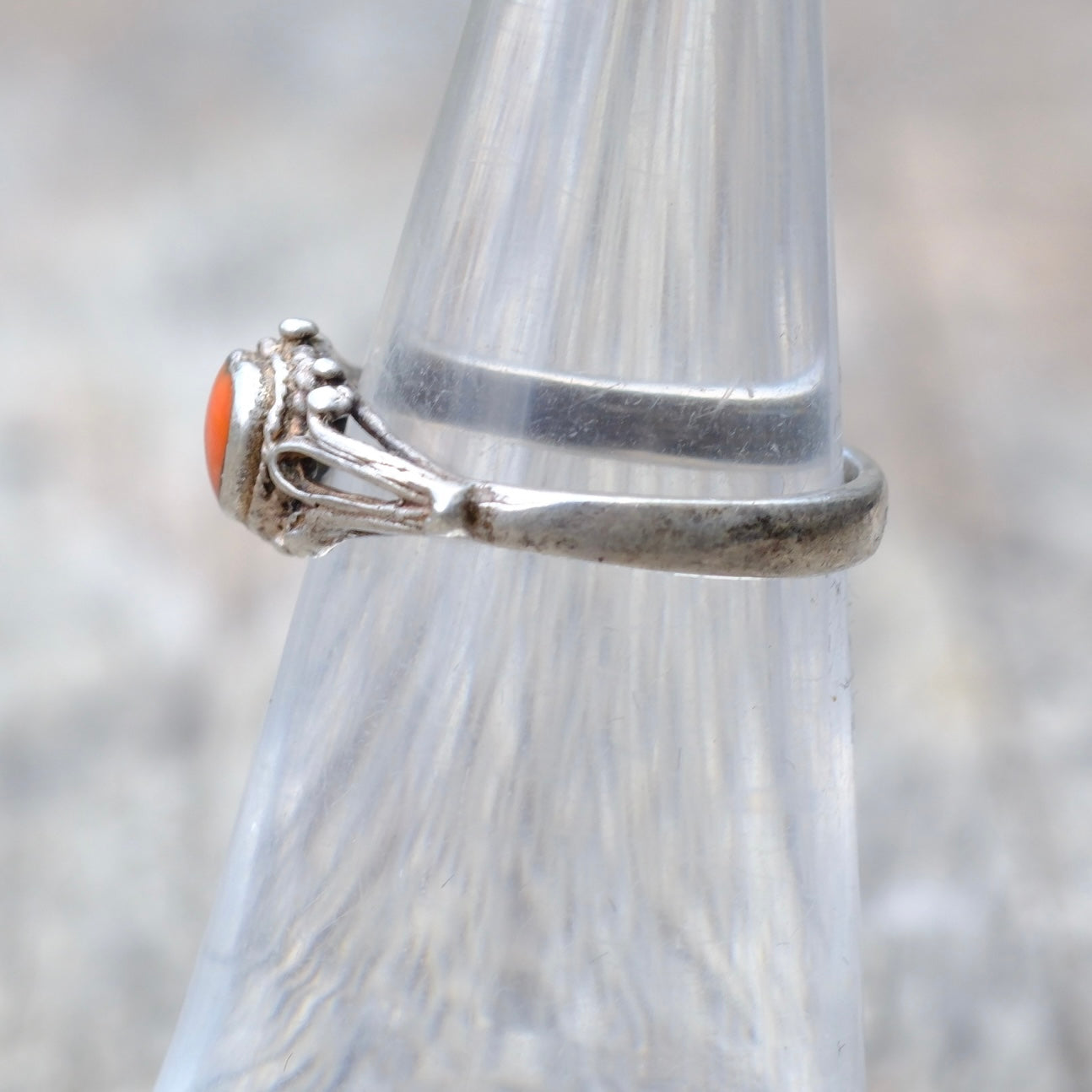 Vintage Sterling Silver Coral Heart Ring 4.75