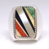Vintage Sterling Multistone Inlay Ring 10.5