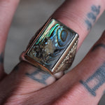 Vintage Sterling Abalone Thunderbird Ring 9.75