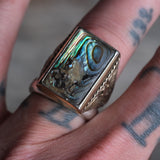 Vintage Sterling Abalone Thunderbird Ring 9.75