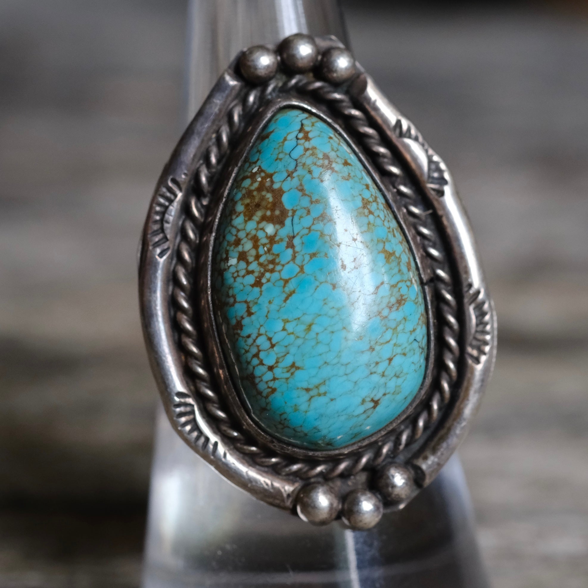 Vintage Sterling Turquoise Roper Ring 7