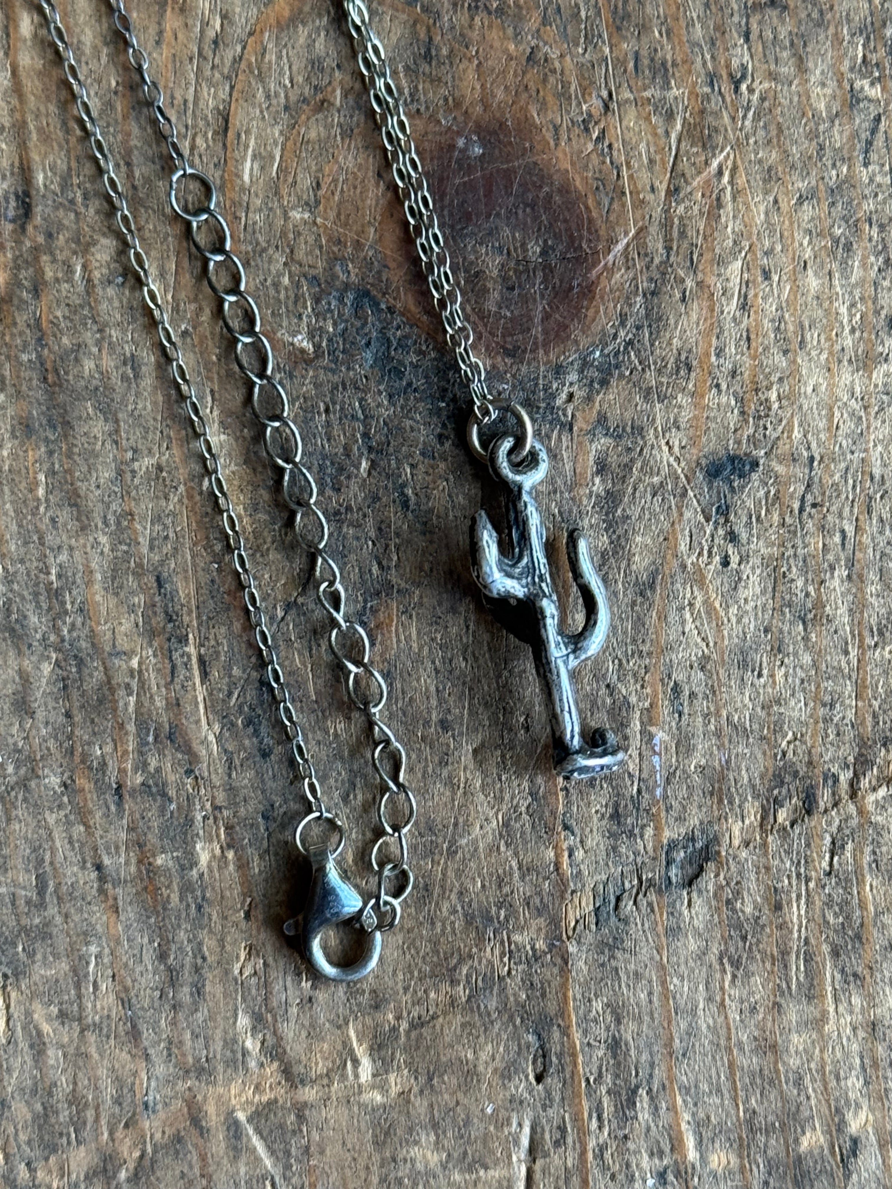 Vintage Sterling Silver Cactus Charm Necklace