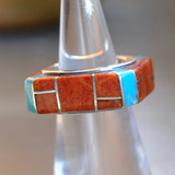 Vintage Sterling Jasper and Turquoise Inlay Band 5.25