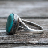 Vintage Sterling Turquoise Stamped Band Ring 7.75