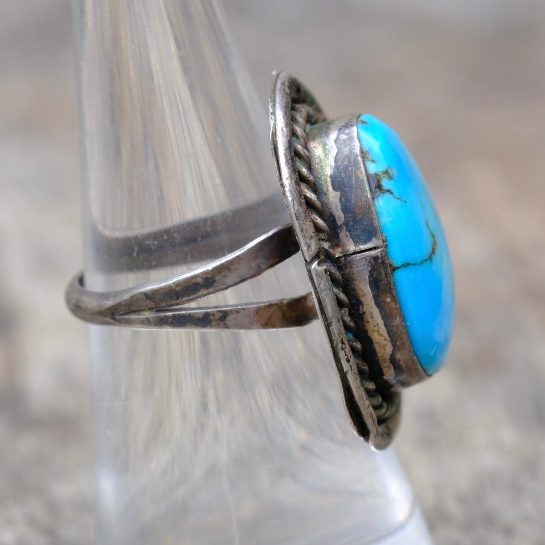 Vintage Sterling Turquoise Roper Ring 6.5