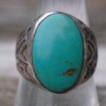 Vintage Sterling Sun Bell Turquoise V for Victory Ring 9.25