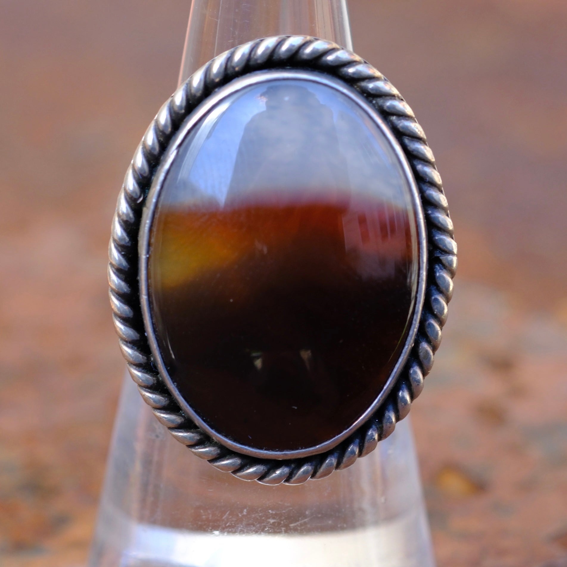 Vintage Sterling Agate Roper Ring 6