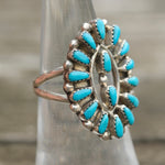 Vintage Sterling Turquoise Cluster Ring 6.25