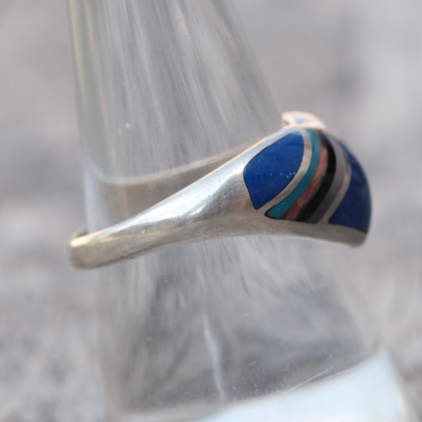 Vintage Sterling Multistone Inlay Band Ring 8.5