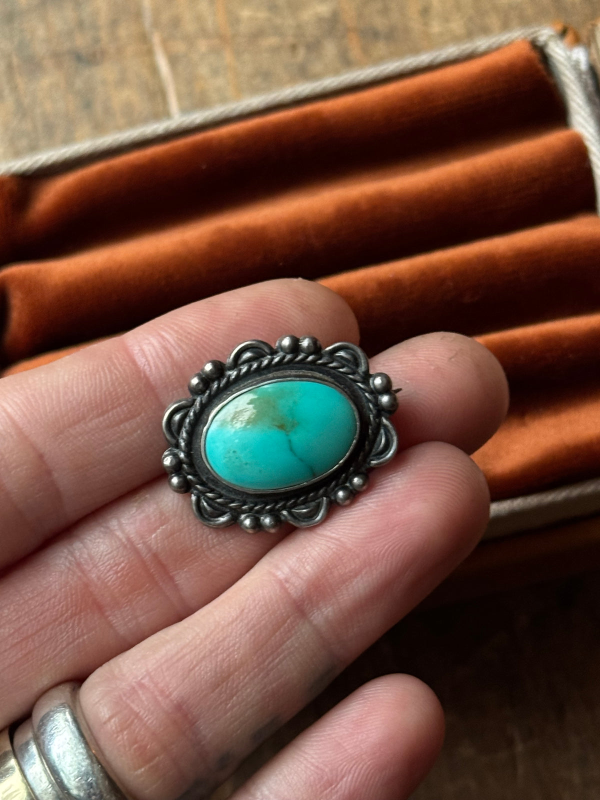 Vintage Sterling Silver Turquoise Framed Pin