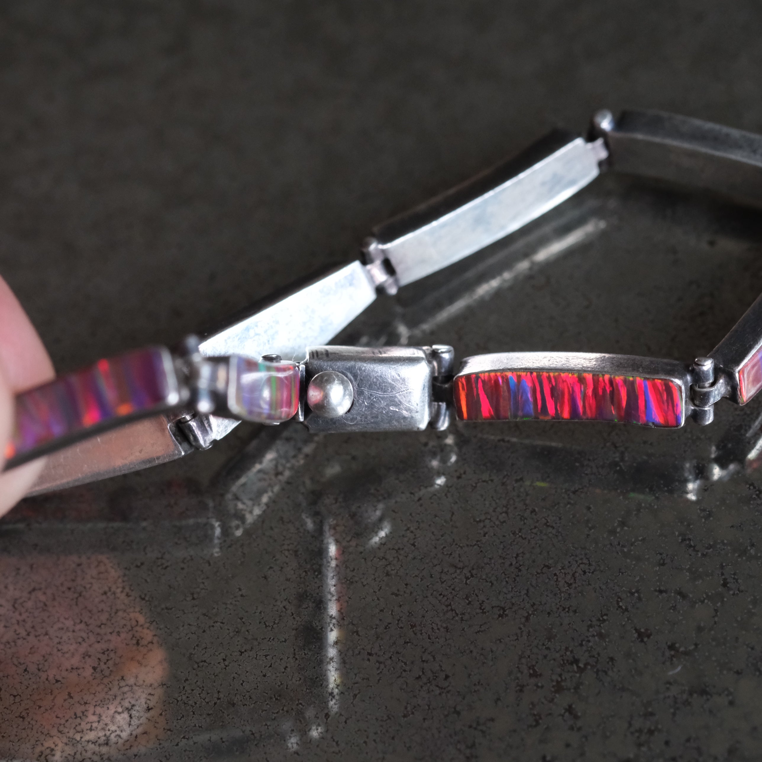 Vintage Sterling Opalite Inlay Bracelet 7.25"