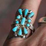 Vintage Sterling Turquoise Cluster Ring 8.5