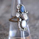 Vintage Sterling Lapis and Mother Of Pearl Feather Ring 6.75