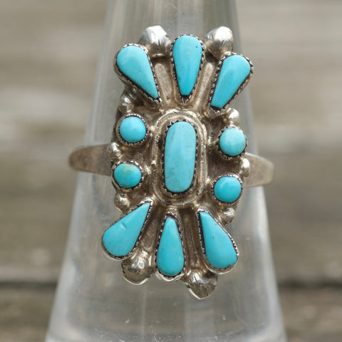 Vintage Sterling Turquoise Cluster Ring 7.75