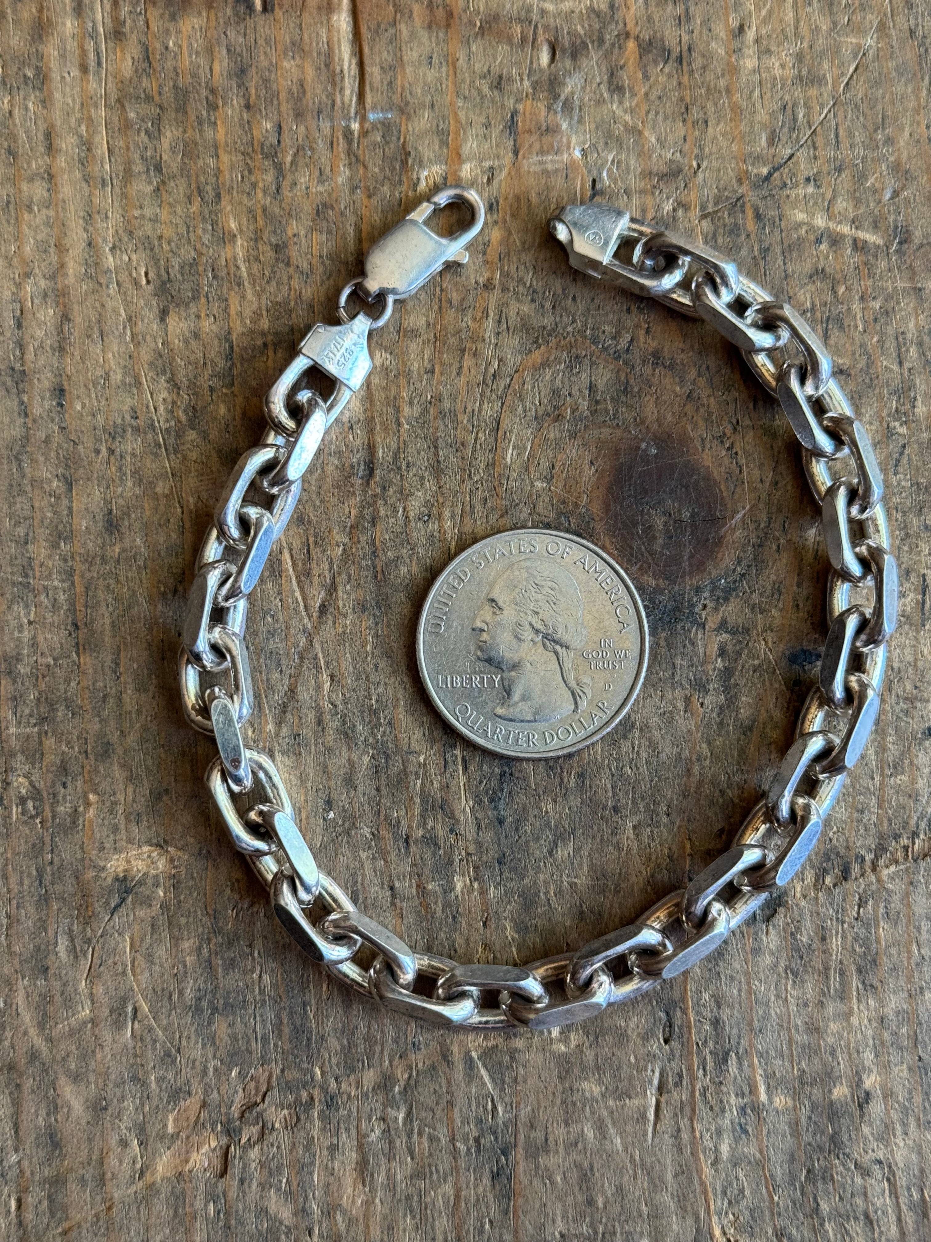 Vintage Sterling Silver Heavy Square Side Cable Chain Bracelet 9"
