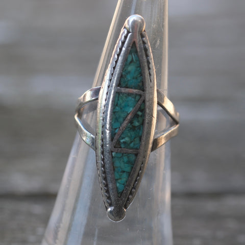 Vintage Sterling Crushed Turquoise Inlay Ring 5.25