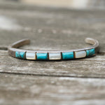 Vintage Sterling Turquoise and Mother Of Pearl Cuff