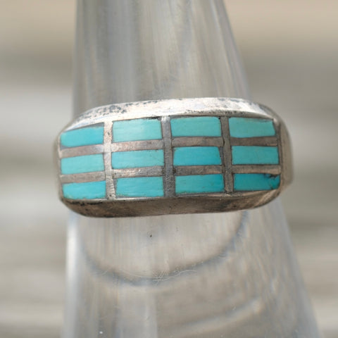 Vintage Sterling Turquoise Inlay Ring 7.5