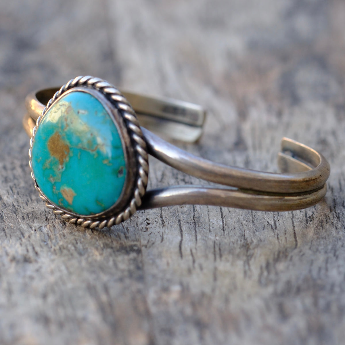 Vintage Sterling Turquoise Roper Cuff Bracelet