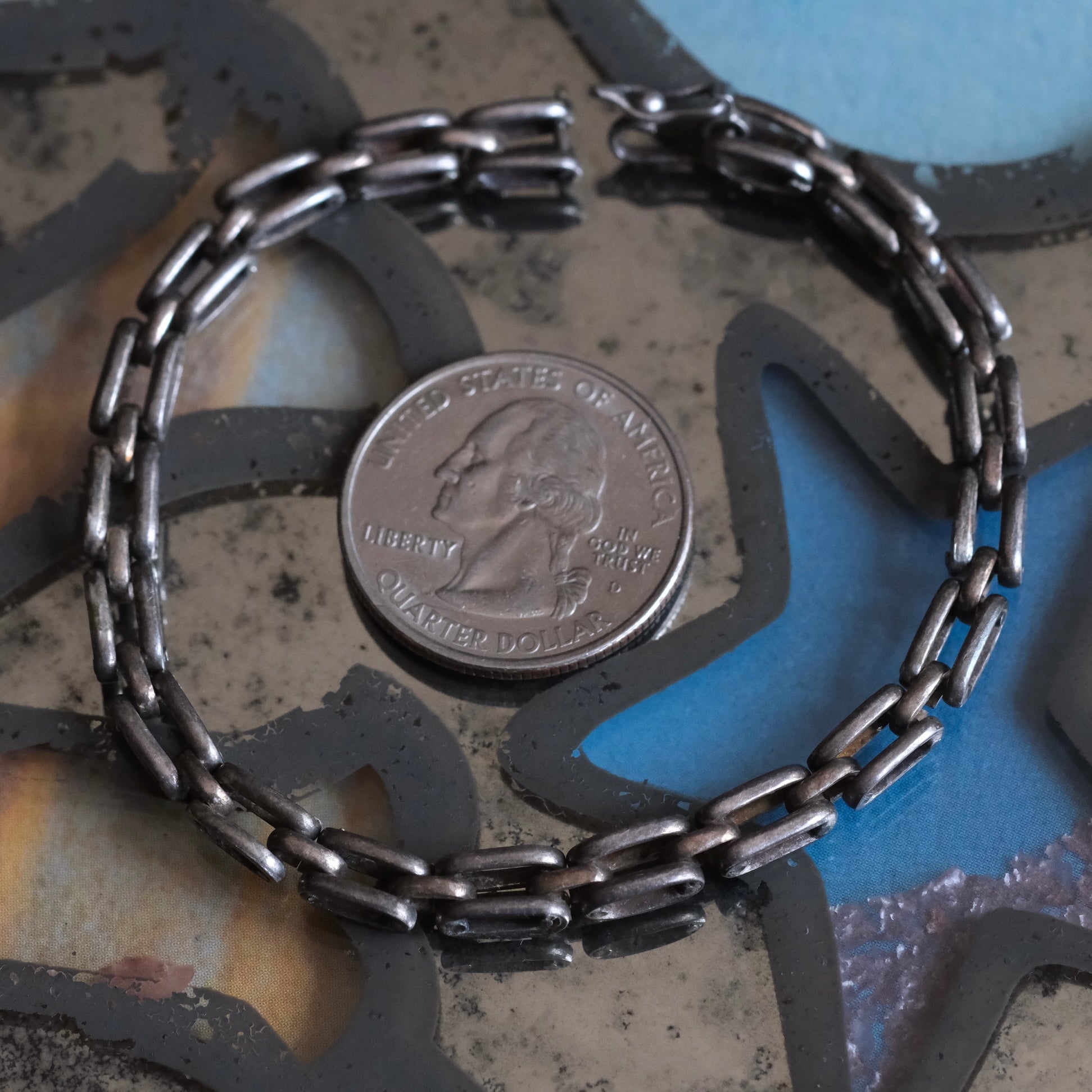 Vintage Sterling Silver Box Link Chain Bracelet 7"