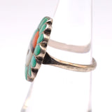 Vintage Sterling Zuni Sun Face Turquoise Ring 5.75