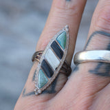 Vintage Sterling Inlay Ring 6.75
