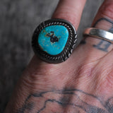 Vintage Sterling Turquoise Roped Ring 7.25