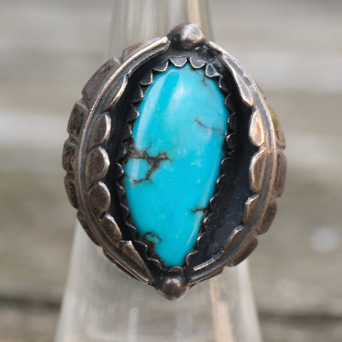 Vintage Sterling Turquoise Feather Ring 5.5