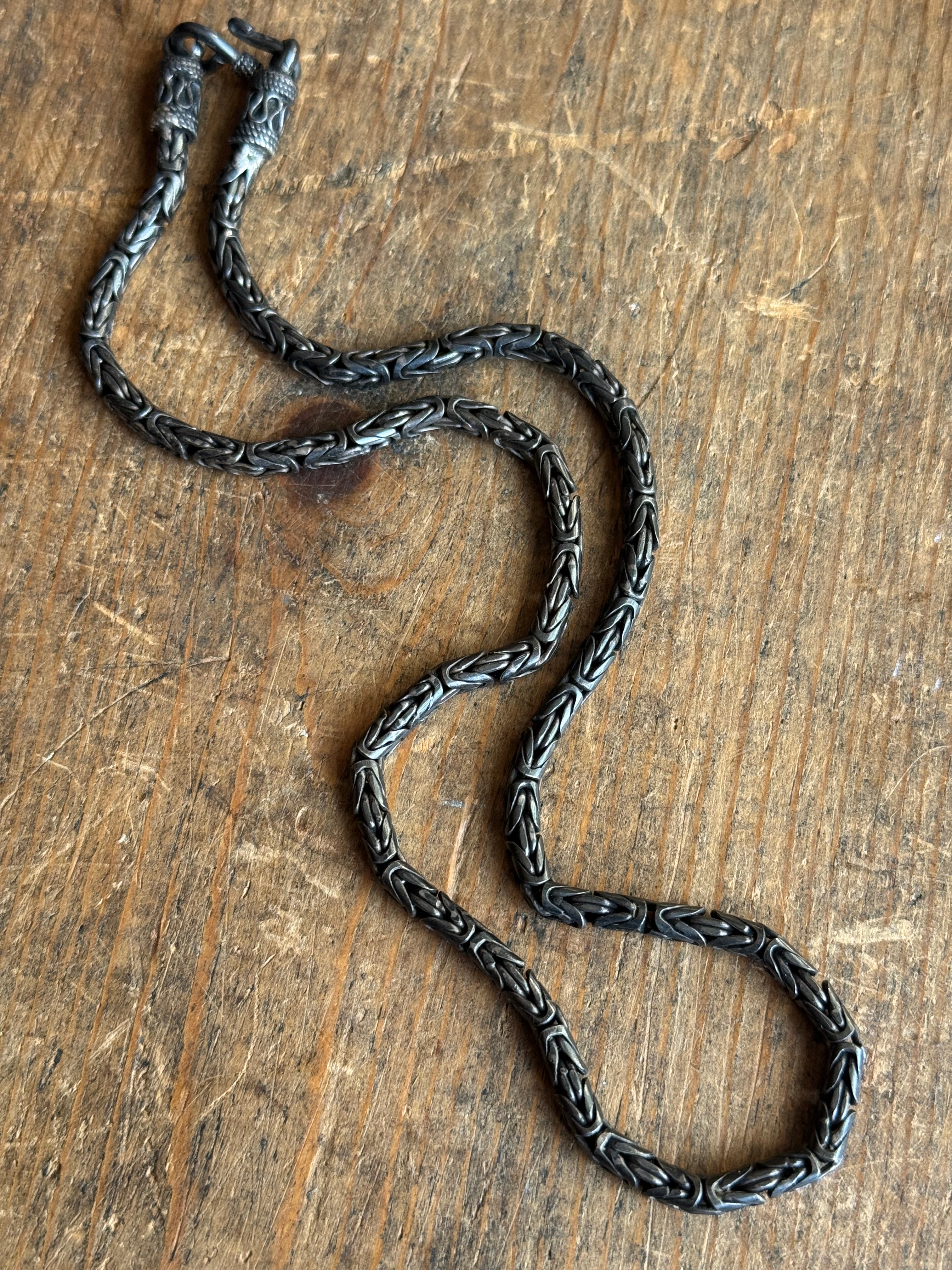 Vintage Sterling Silver 20” Dark Patina Byzantine Chain