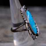 Vintage Sterling Turquoise Feather Ring 6.75