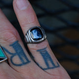 Vintage Sterling Hematite Signet Ring 4.75